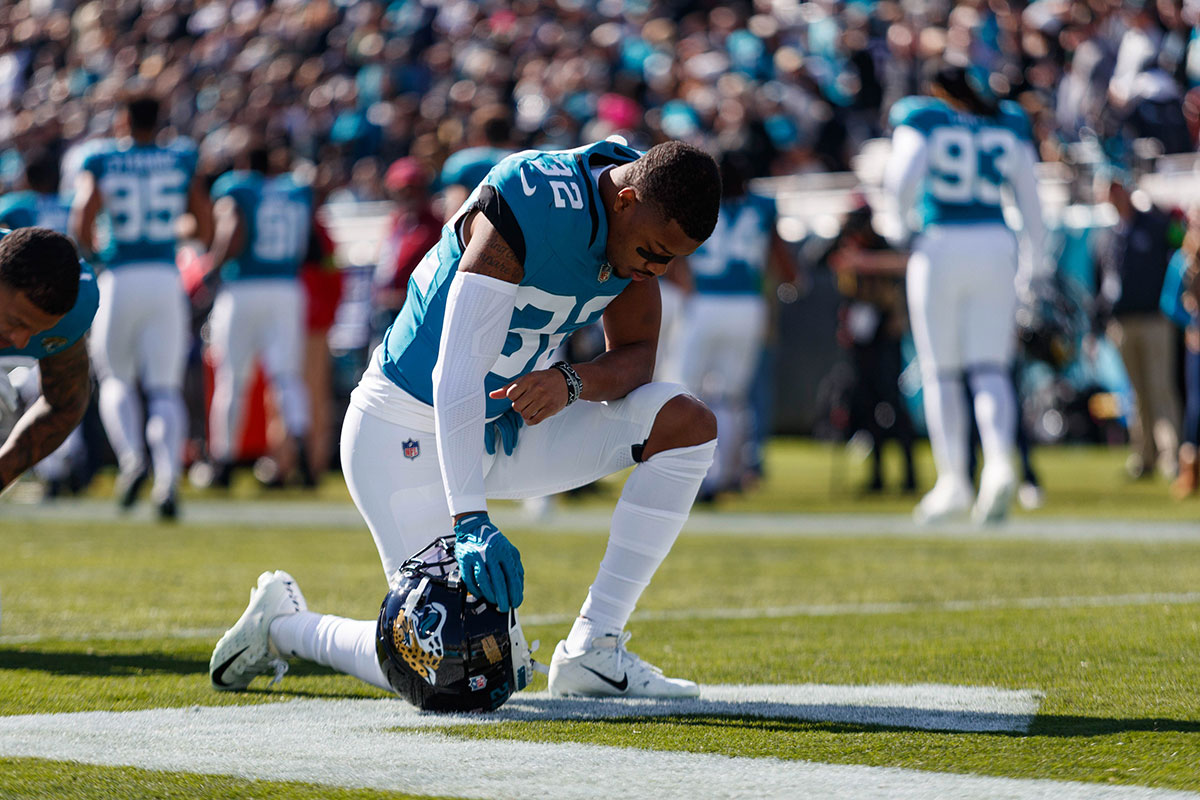 Jacksonville Jaguars corner back Tyson Campbell (32) before the game against the Carolina Panthers at EverBank Stadium.