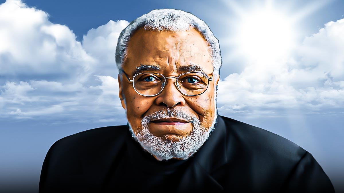 Star Wars star James Earl Jones with clouds background after he passes away at 93.