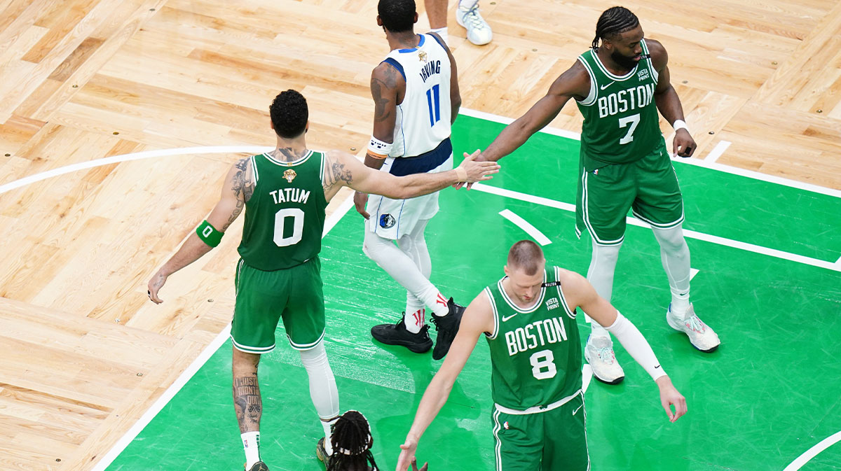 Boston (7) in the fourth quarter against the Dallas Mavericks during game five of the 2024 NBA Finals at TD Garden.
