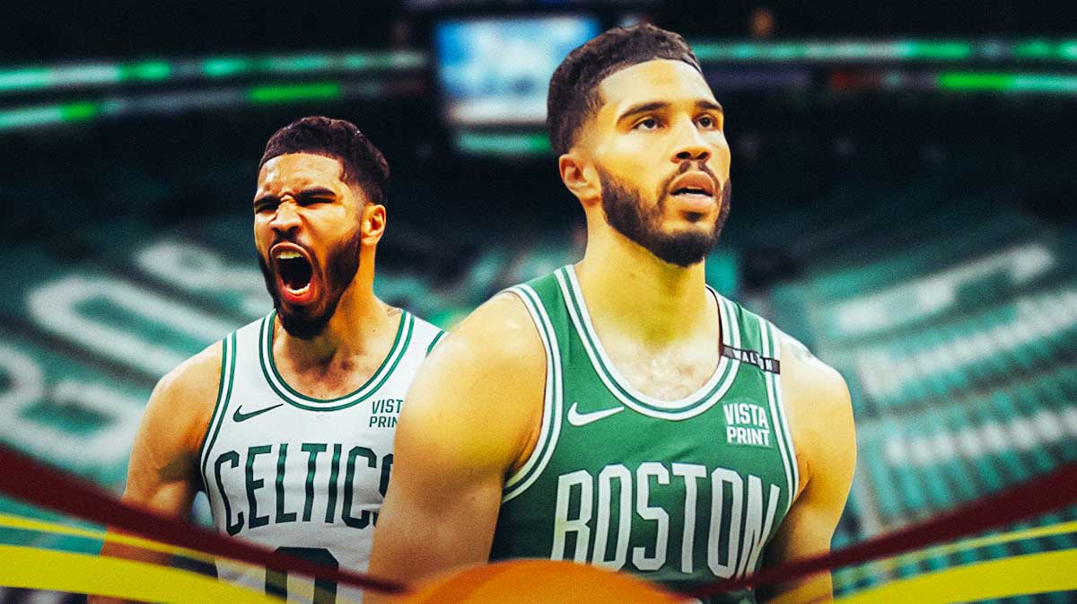 Celtics, Jayson Tatum, Jayson Tatum olympics, Jayson Tatum trainer, Jayson Tatum playoffs, Jayson Tatum with Celtics arena in the background