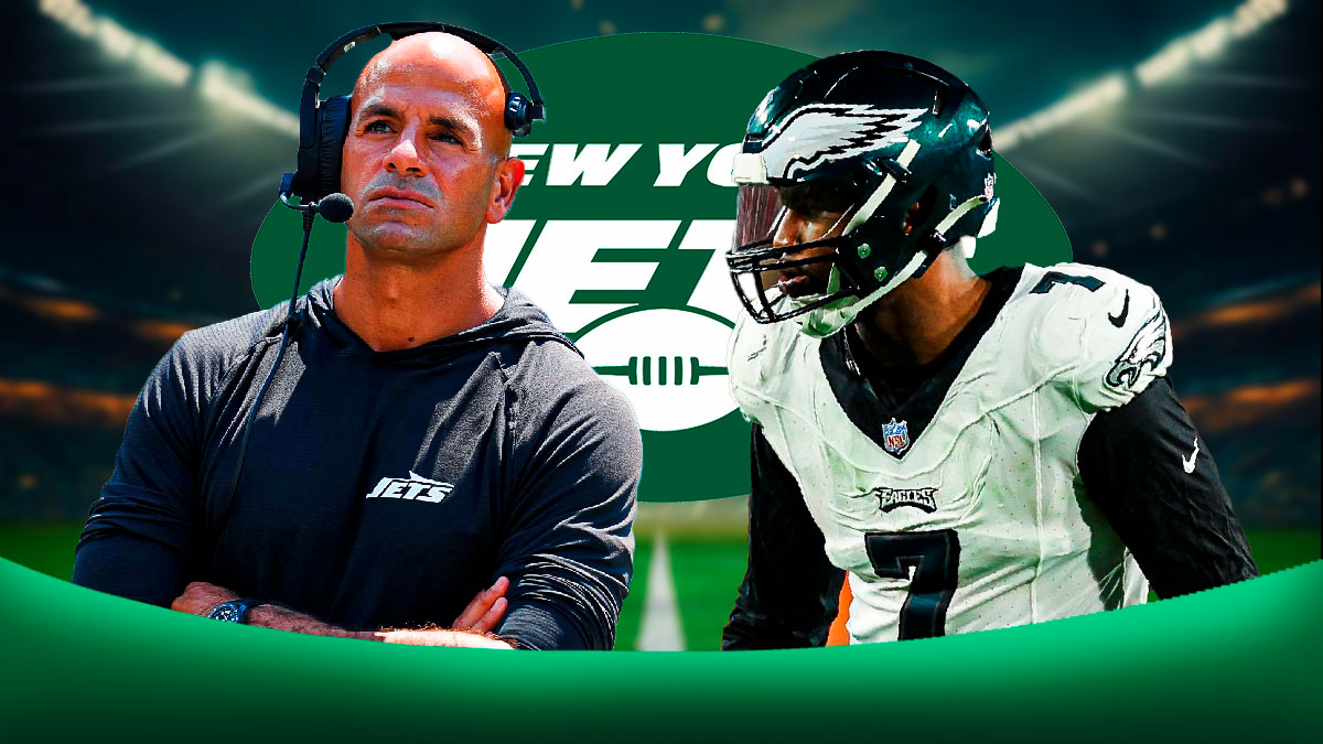 New York Jets head coach Robert Saleh and former Philadelphia Eagles player Haason Reddick