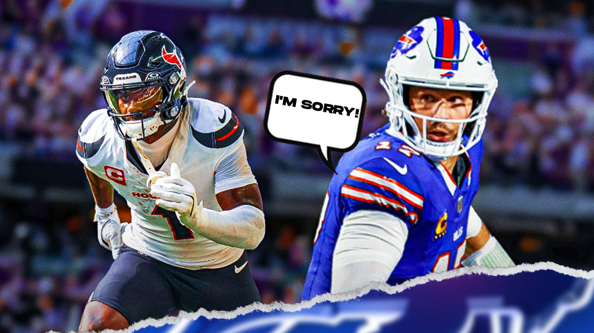 Josh Allen with a speech bubble saying, "I'm sorry!" next to Stefon Diggs.