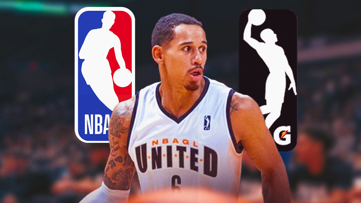 Juan Toscano Anderson with the NBA logo and the G-League logo in the background.