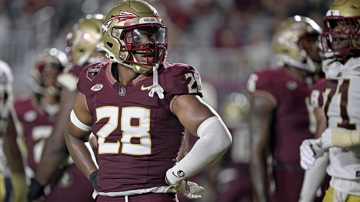 Florida State Seminoles linebacker Justin Cryer (28) reacts during the fourth quarter against the Boston College Eagles at Doak S. Campbell Stadium.