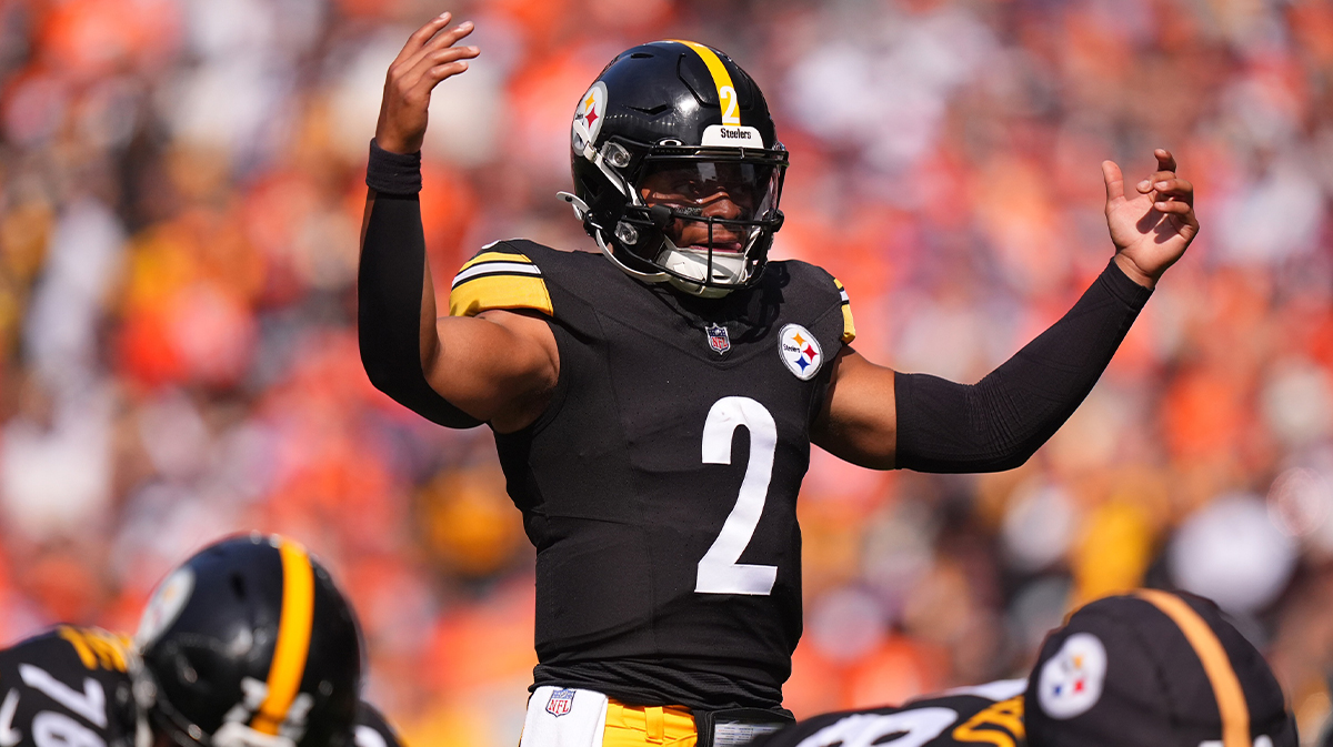 Pittsburgh Steelers quarterback Justin Fields (2) during the first quarter against the Denver Broncos at Empower Field at Mile High.