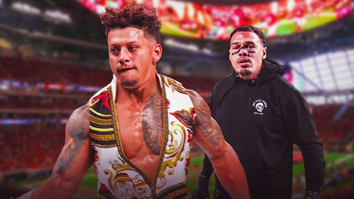 Patrick Mahomes (Chiefs) as The Rock and Justin Simmons (Falcons) as The Undertaker