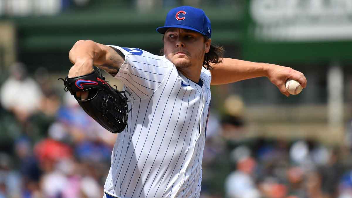 Chicago Cubs starting pitcher Justin Steele (35) pitches during the first inning against the Detroit Tigers at Wrigley Field.