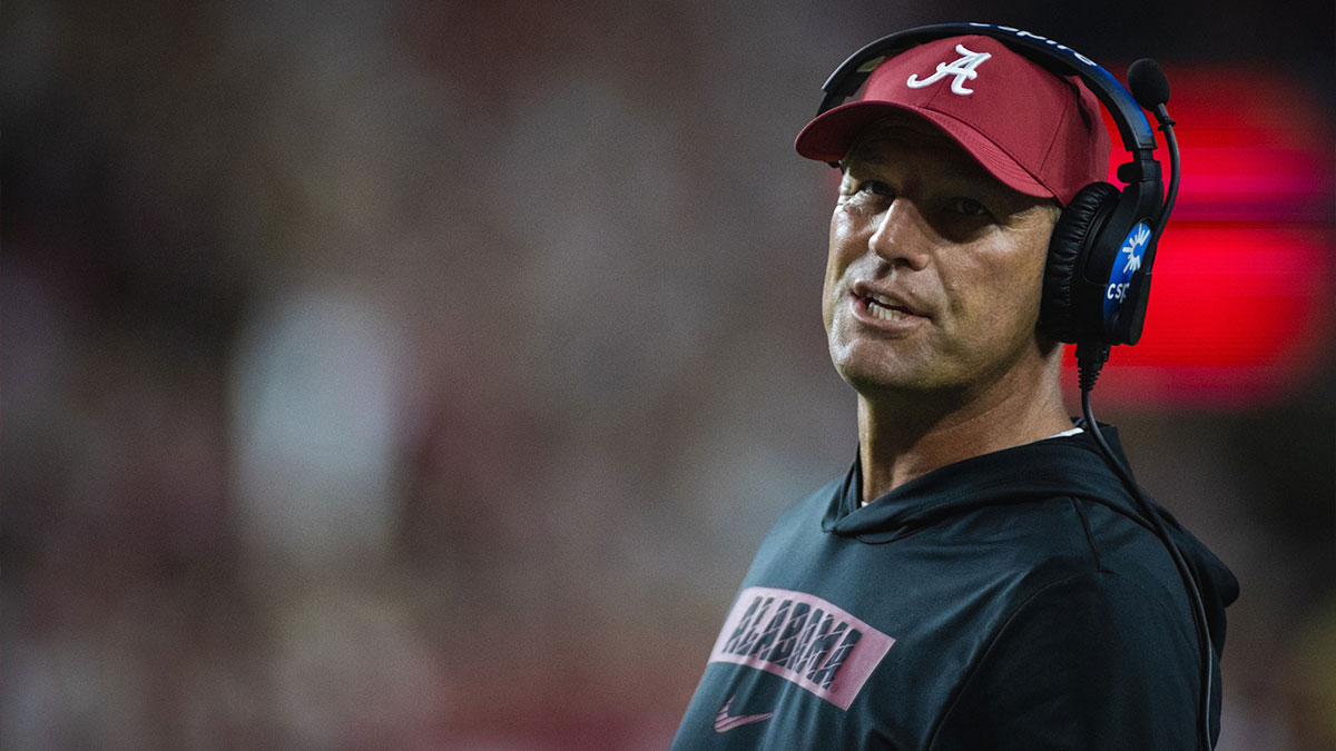 Sep 28, 2024; Tuscaloosa, Alabama, USA; Alabama Crimson Tide head coach Kalen DeBoer on the sideline during the third quarter against the Georgia Bulldogs at Bryant-Denny Stadium.