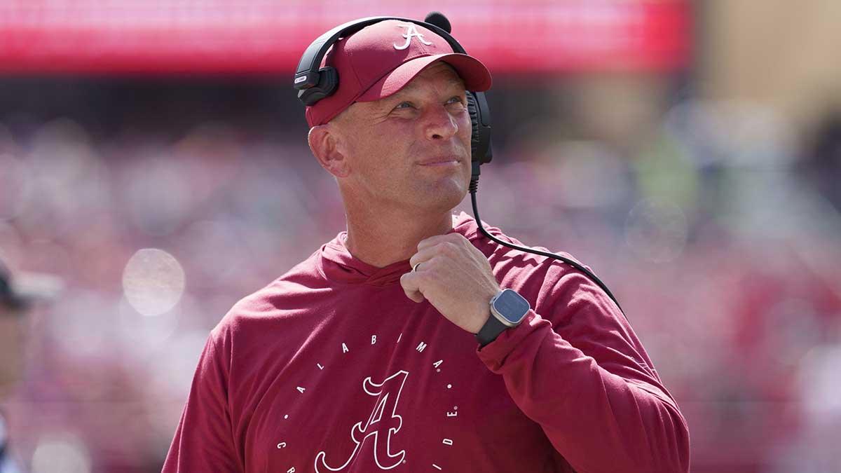 Alabama Crimson Tide head coach Kalen DeBoer during the game against the Wisconsin Badgers at Camp Randall Stadium.