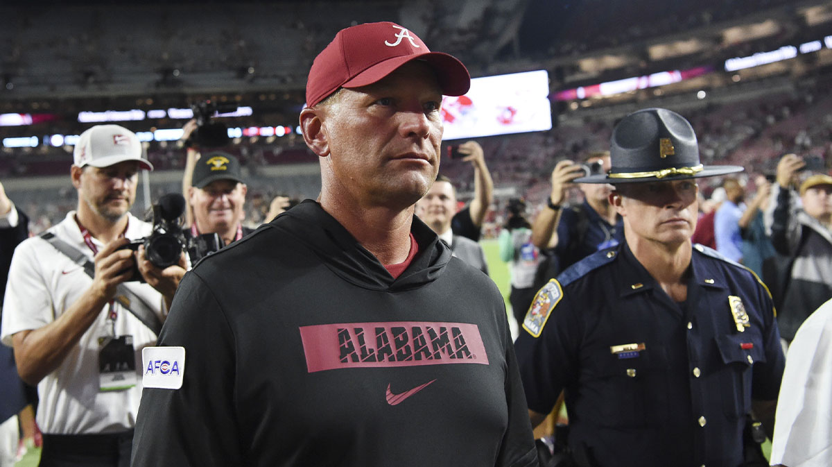 Alabama Crimson Tide head coach Kalen DeBoer leaves the field after his first game as head coach at Bryant-Denny Stadium. Alabama defeated Western Kentucky 63-0.