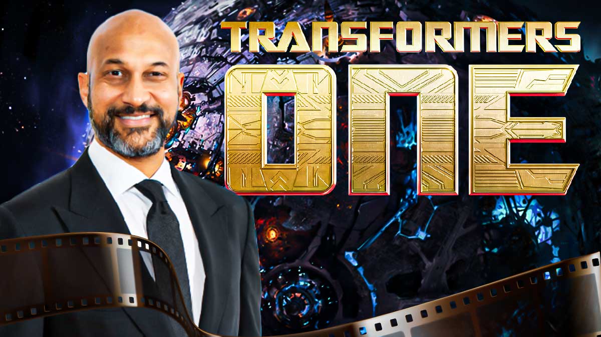 Keegan-Michael Key with Transformers One logo and Cybertron background.