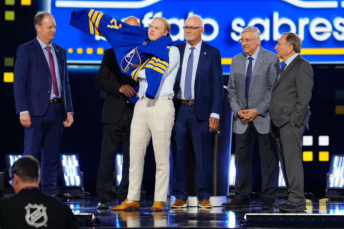 Konsta Helenius is selected by the Buffalo Sabres with the 14th overall pick in the first round of the 2024 NHL Draft at The Sphere.