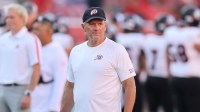 Utah Utes head coach Kyle Whittingham looks on before the game against the Southern Utah Thunderbirds at Rice-Eccles Stadium.