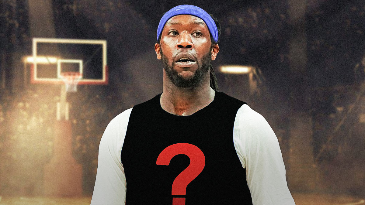 Montrezl Harrell wearing a black jersey with a question mark on it