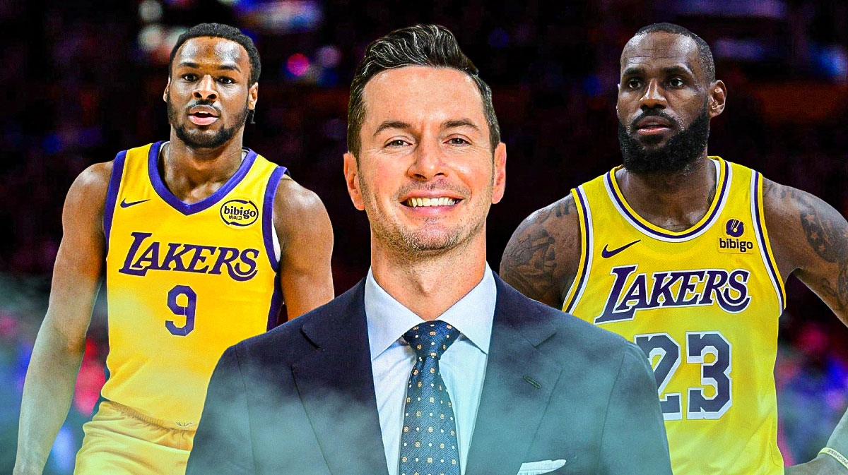JJ Redick, Bronny James, LeBron James.