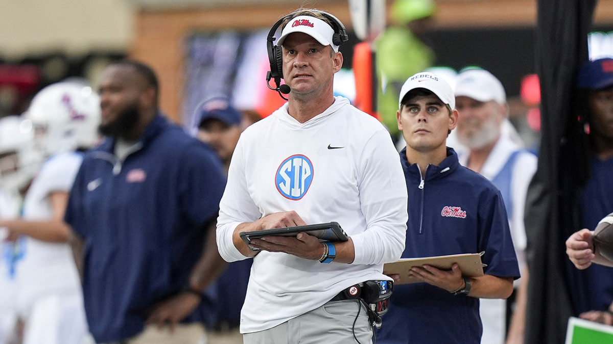 Sep 14, 2024; Winston-Salem, North Carolina, USA; Mississippi Rebels head coach Lane Kiffin during the first half against the Wake Forest Demon Deacons at Allegacy Federal Credit Union Stadium.
