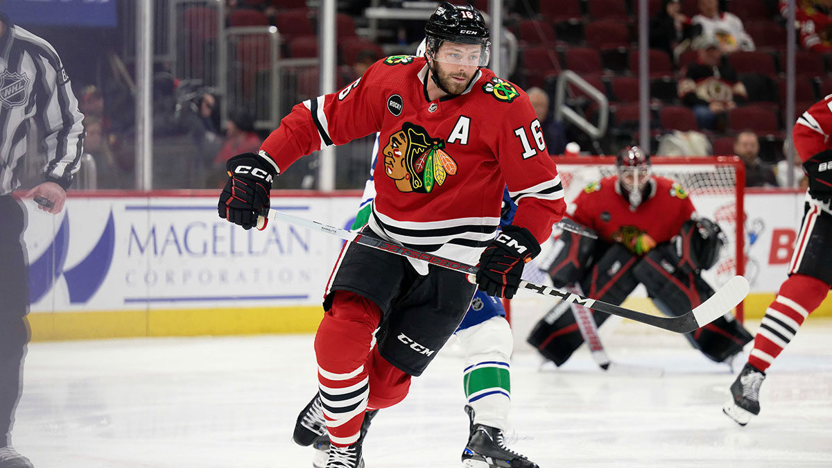 Chicago Blackhawks forward Jason Dickinson (16) skates against the Vancouver Canucks at United Center.