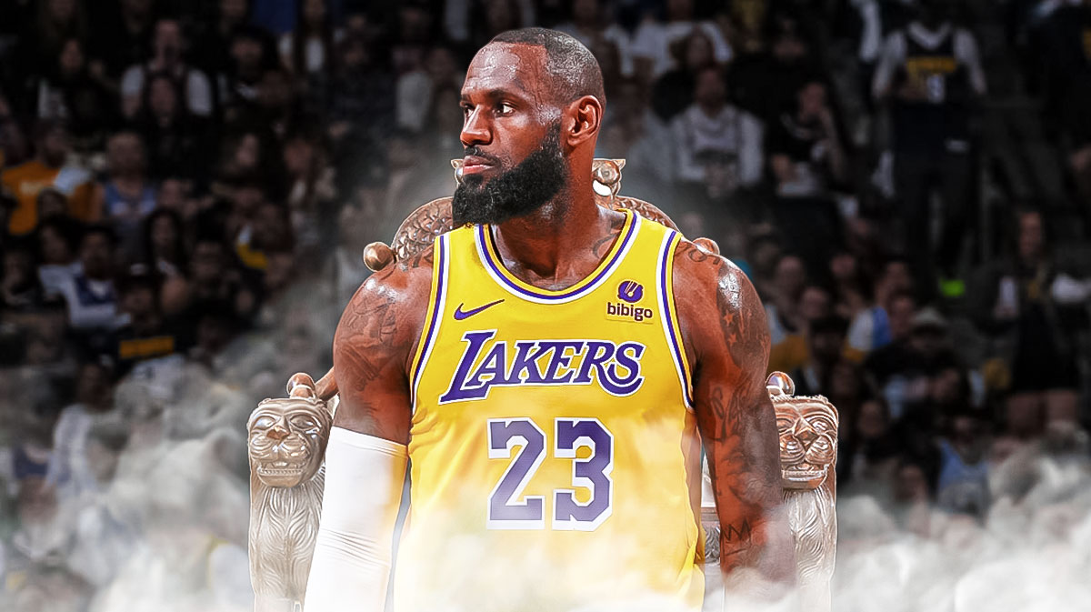 LeBron James sits on a throne with a “thinking” face