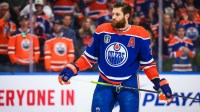 Edmonton Oilers center Leon Draisaitl (29) during the warmup period against the Florida Panthers in game six of the 2024 Stanley Cup Final at Rogers Place.
