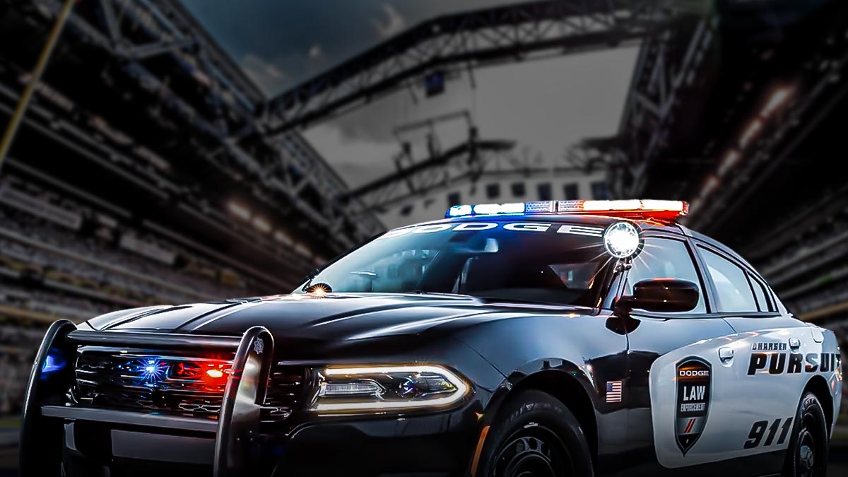 Police car outside Ford Field