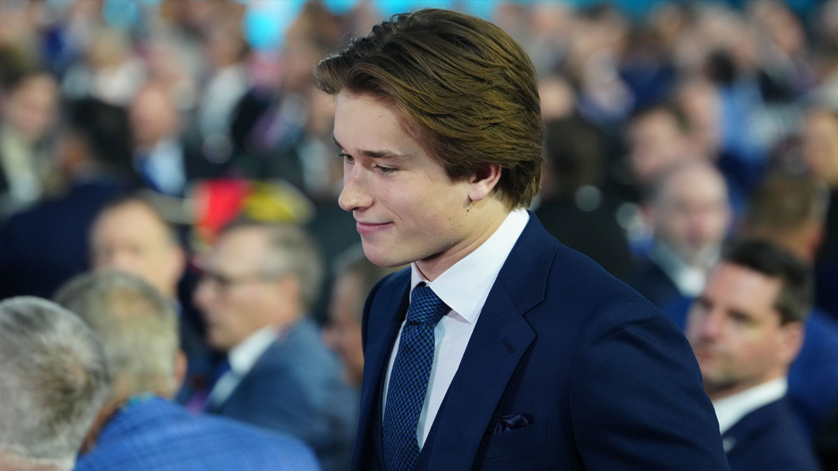 Macklin Celebrini is selected with the 1st overall pick in the first round of the 2024 NHL Draft by the San Jose Sharks at The Sphere