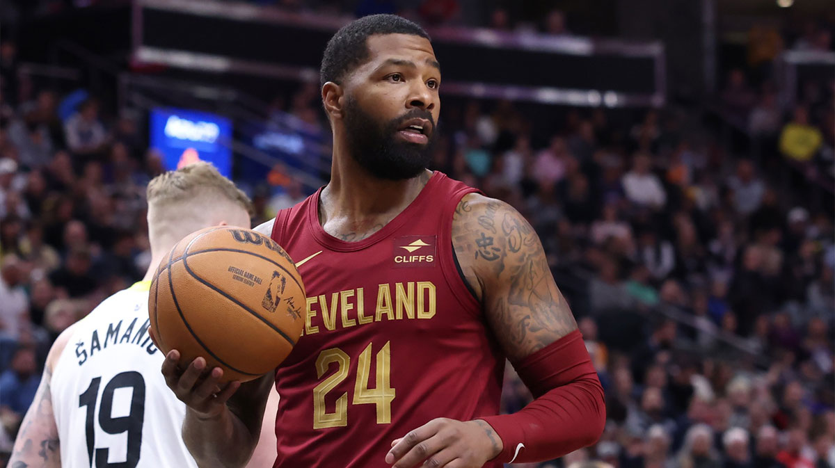 Cleveland Cavaliers forward Marcus Morris Sr. (24) reacts to a call against the Utah Jazz during the third quarter at Delta Center.