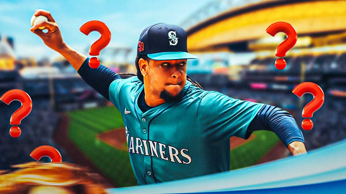 Mariners Luis Castillo pitching a baseball. Question marks everywhere.