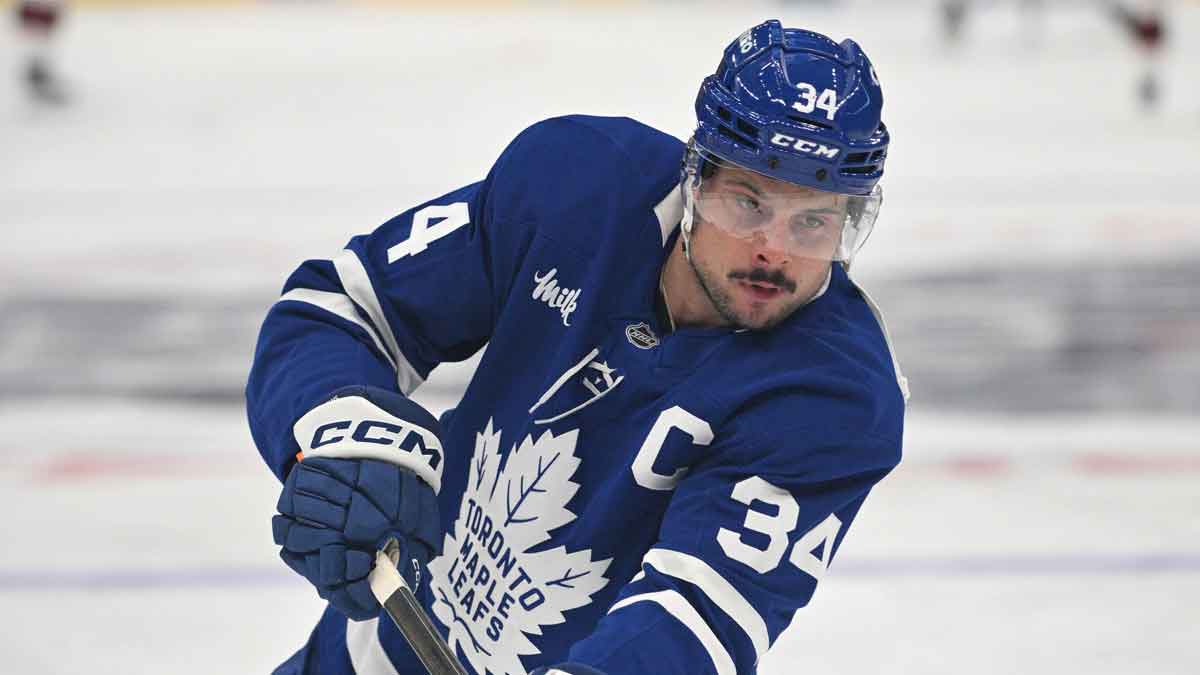 Toronto Maple Leafs forward Auston Matthews (34) warms up before playing the Ottawa Senators at Scotiabank Arena.