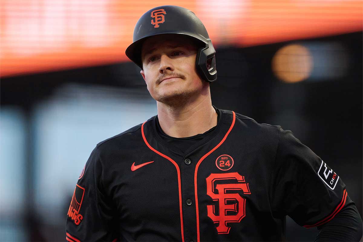 San Francisco Giants infielder Matt Chapman (26) reacts after striking out against the San Diego Padres during the second inning at Oracle Park.