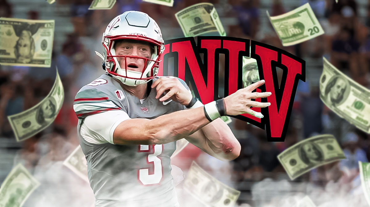 UNLV quarterback Matthew Sluka surrounded by money