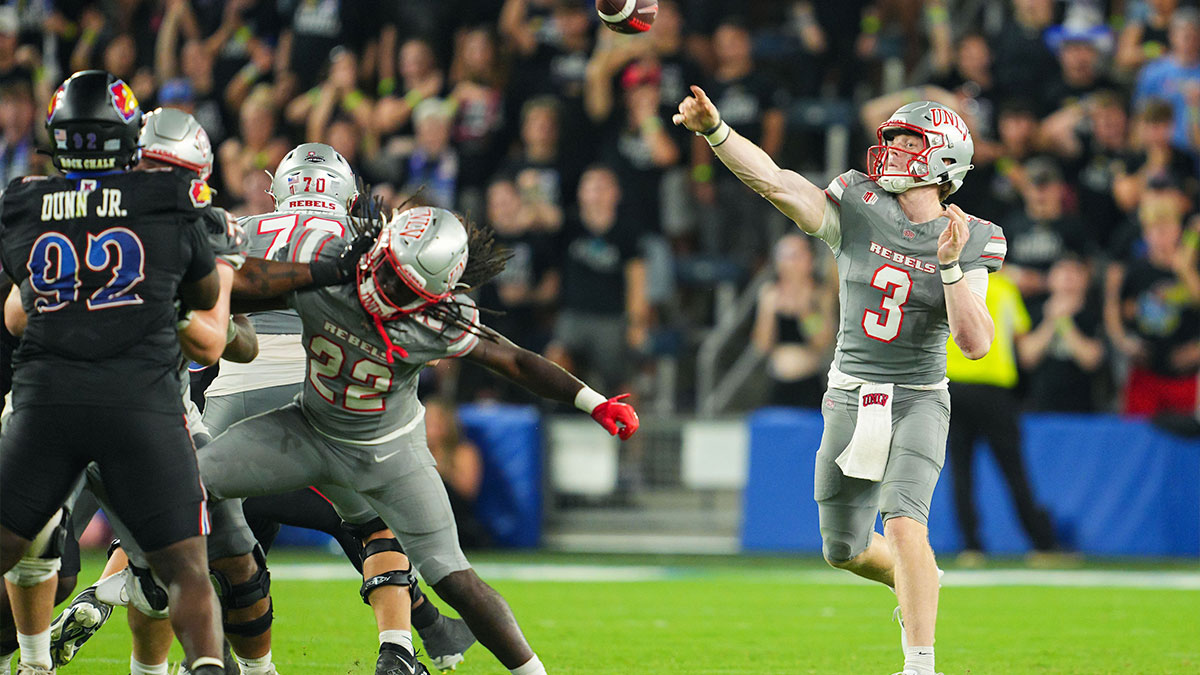 UNLV Rebels quarterback Matthew Sluka (3) throws a pass during the second half against the Kansas Jayhawks at Children's Mercy Park.