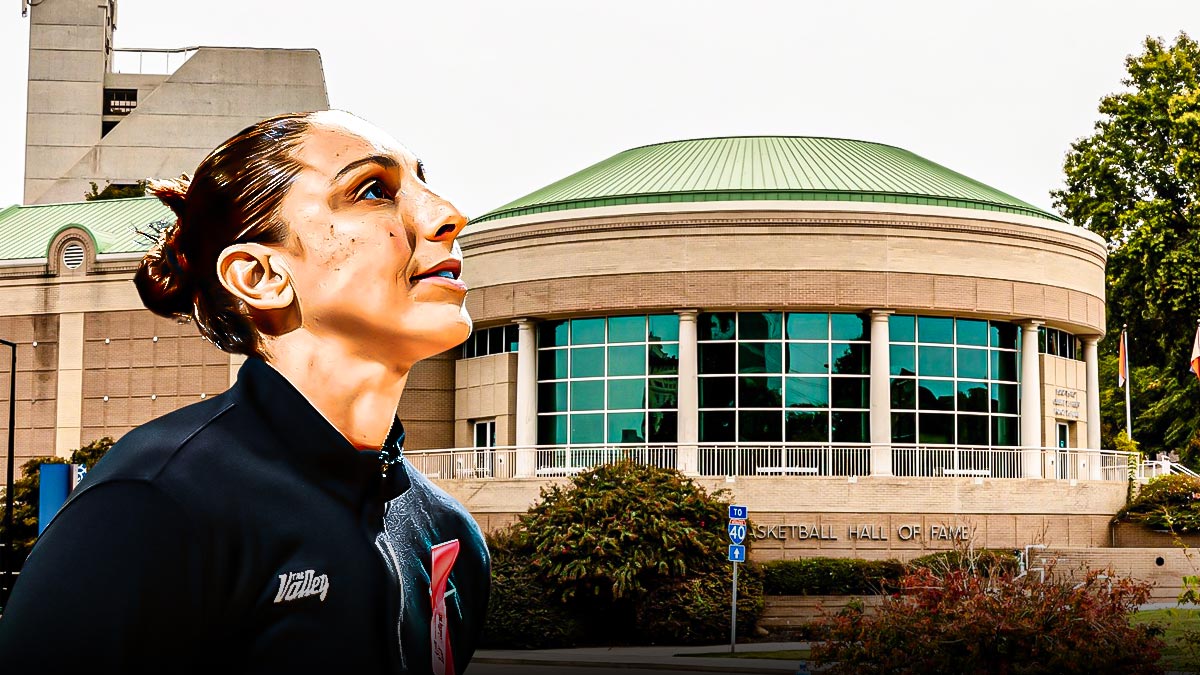 Phoenix Mercury shooting guard Diana Taurasi looking at the Women's Basketball Hall of Fame building