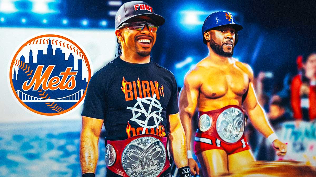 Starling Marte and Francisco Lindor of the Mets as wrestlers making an entrance