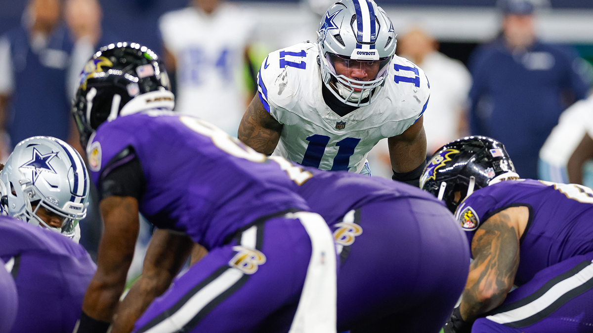 Dallas Cowboys linebacker Micah Parsons (11) lines up during the fourth quarter against the Baltimore Ravens at AT&T Stadium.