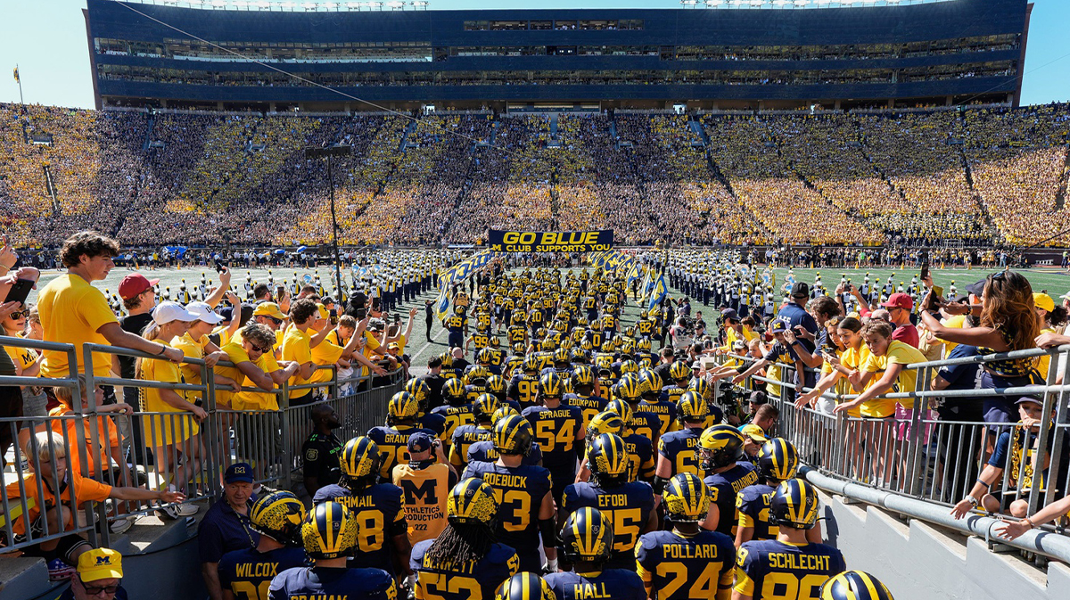 Michigan players ready to take the field for the game against USC at Michigan Stadium in Ann Arbor on Saturday, Sept. 21, 2024.