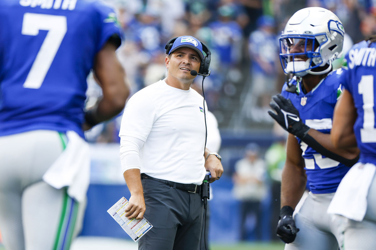 Seattle Seahawks head coach Mike Macdonald stands on the sideline during the fourth quarter against the Denver Broncos at Lumen Field.