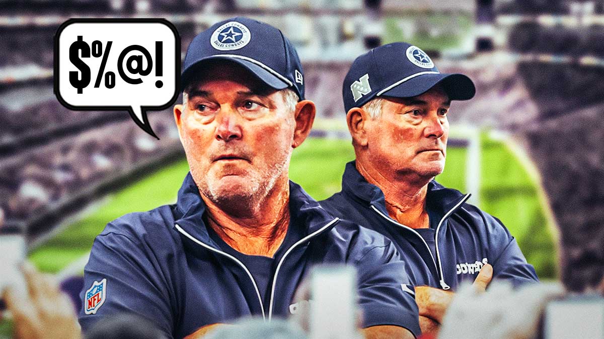 Mike Zimmer with a speech bubble beside him saying, "$%@!" with a Vikings-themed BG.