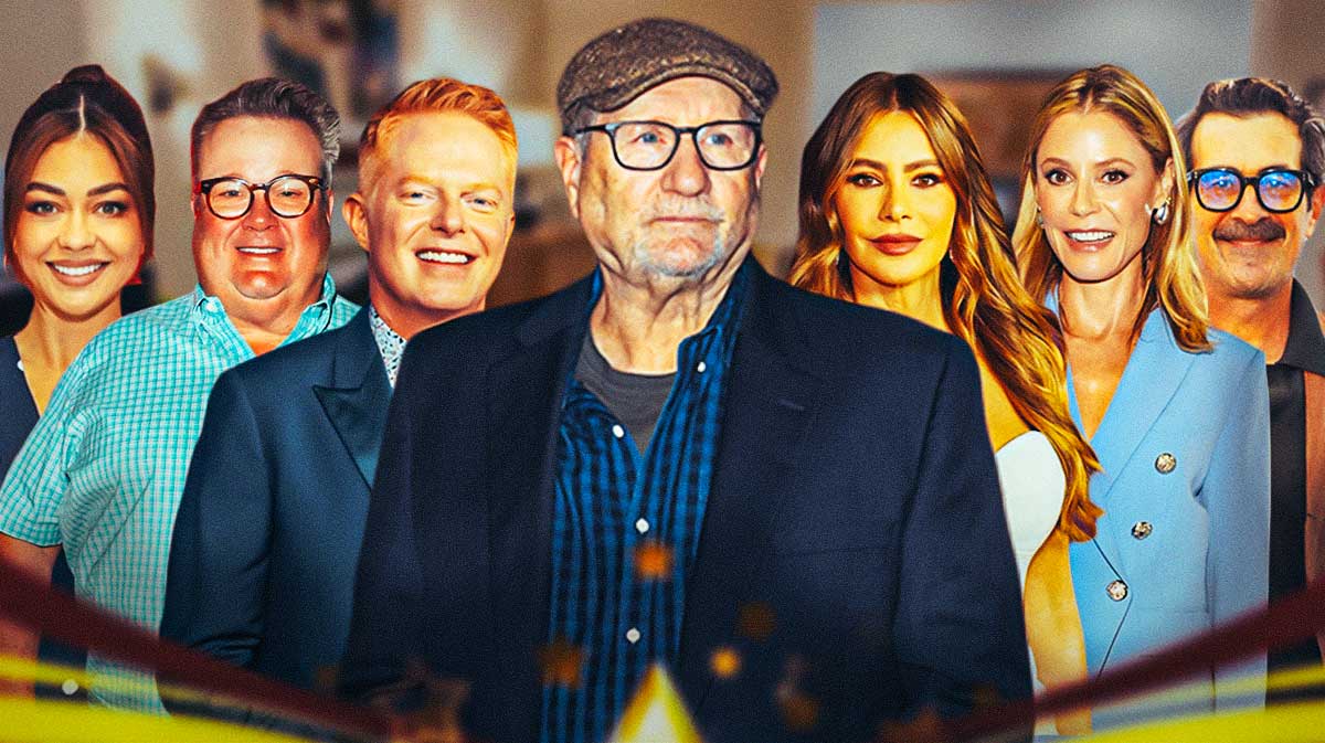 Modern Family stars Ed O'Neill. Sofia Vergara, Julie Bowen, Ty Burrell, Jesse Tyer Ferguson, Eric Stonestreet, and Sarah Hyland.