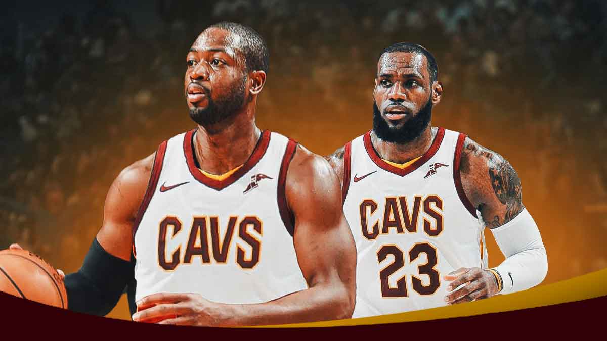 Dwyane Wade and LeBron James in Cavs jerseys.