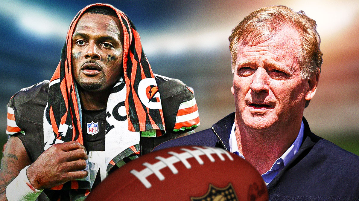 NFL Commissioner Roger Goodell looking serious at Browns Deshaun Watson