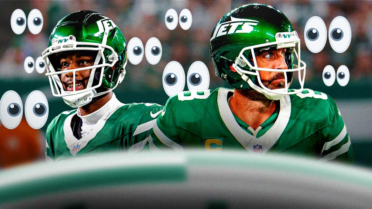 Aaron Rodgers and Mike Williams with a bunch of the big eyes emojis in the background