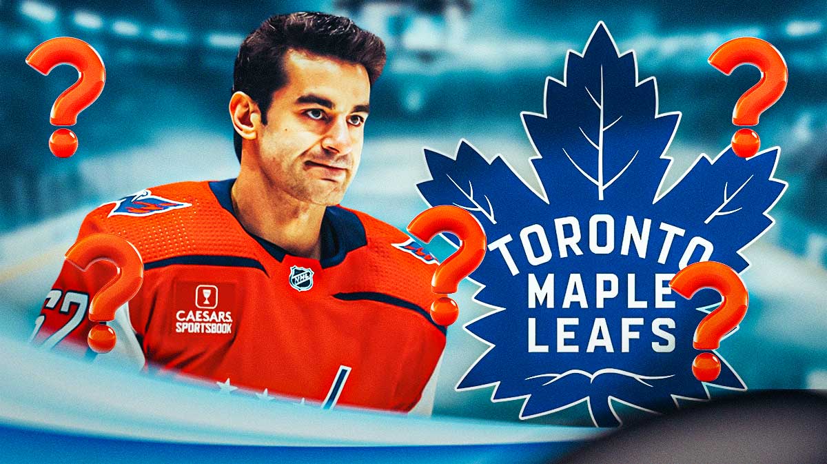 Max Pacioretty in image looking hopeful, Toronto Maple Leafs logo, 3-5 question marks, hockey rink in background