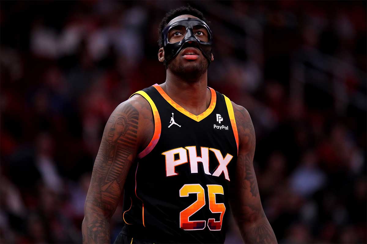 Phoenix Suns forward Nassir Little (25) against the Houston Rockets during the third quarter at Toyota Center.