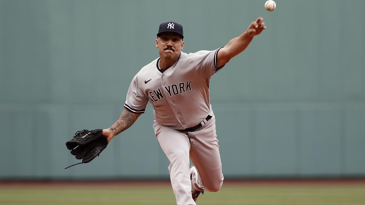 New York Yankees starting pitcher Nestor Cortes Jr. (65) throws against the Boston Red Sox during the first inning at Fenway Park. 