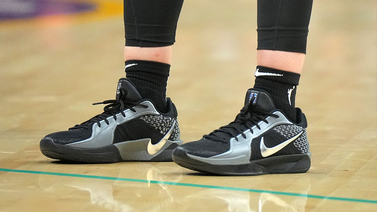 New York Liberty guard Sabrina Ionescu wears her signature Nike Sabrina 2 basketball sneakers during a game against the LA Sparks.