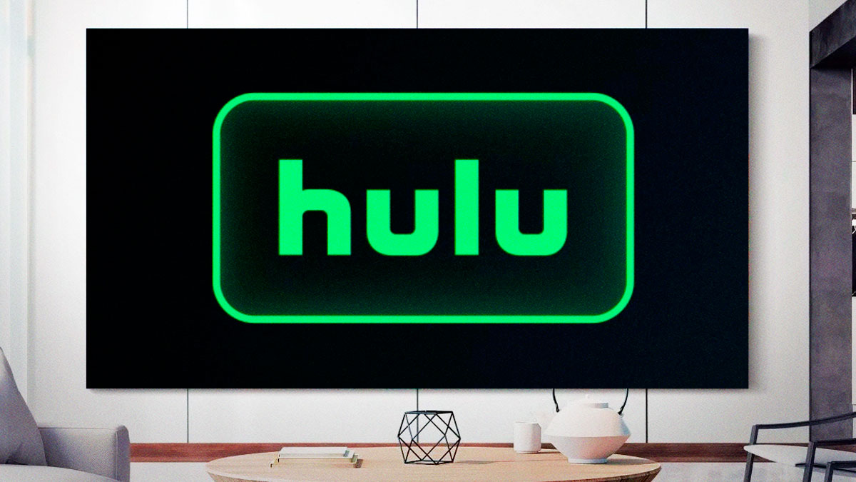 Hulu logo on TV in living room.