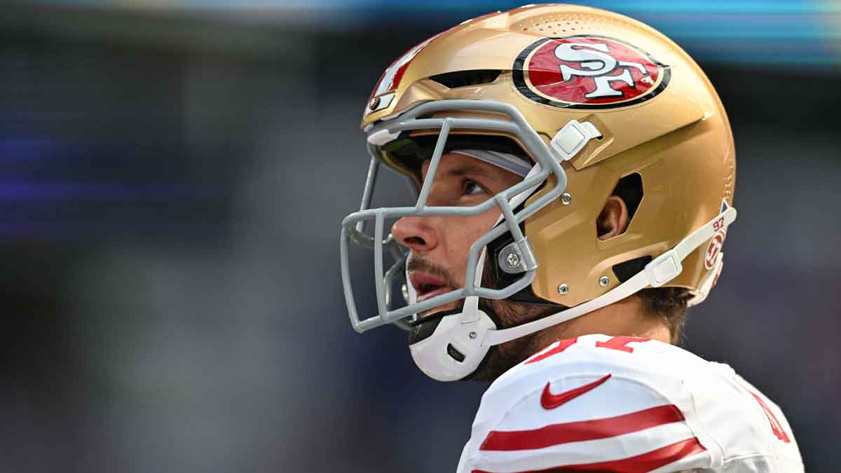 San Francisco 49ers defensive end Nick Bosa (97) looks on before the game against the Minnesota Vikings at U.S. Bank Stadium.