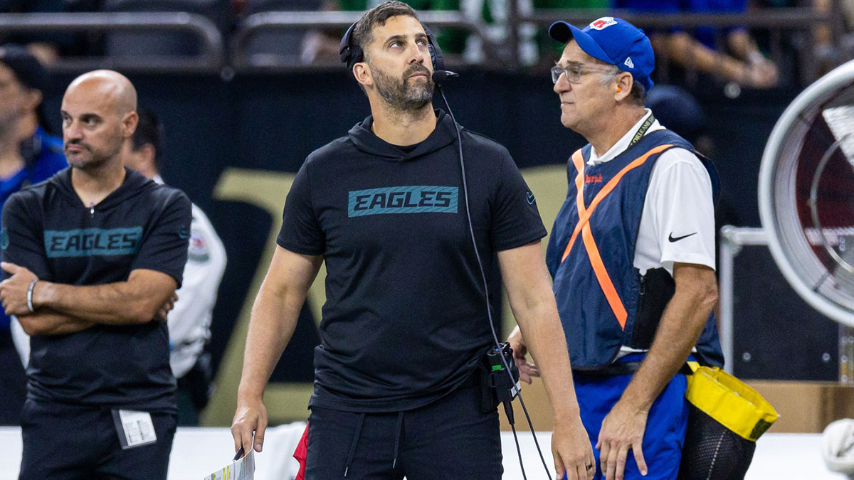 Philadelphia Eagles head coach Nick Sirianni looks on against the New Orleans Saints during the first half at Caesars Superdome.