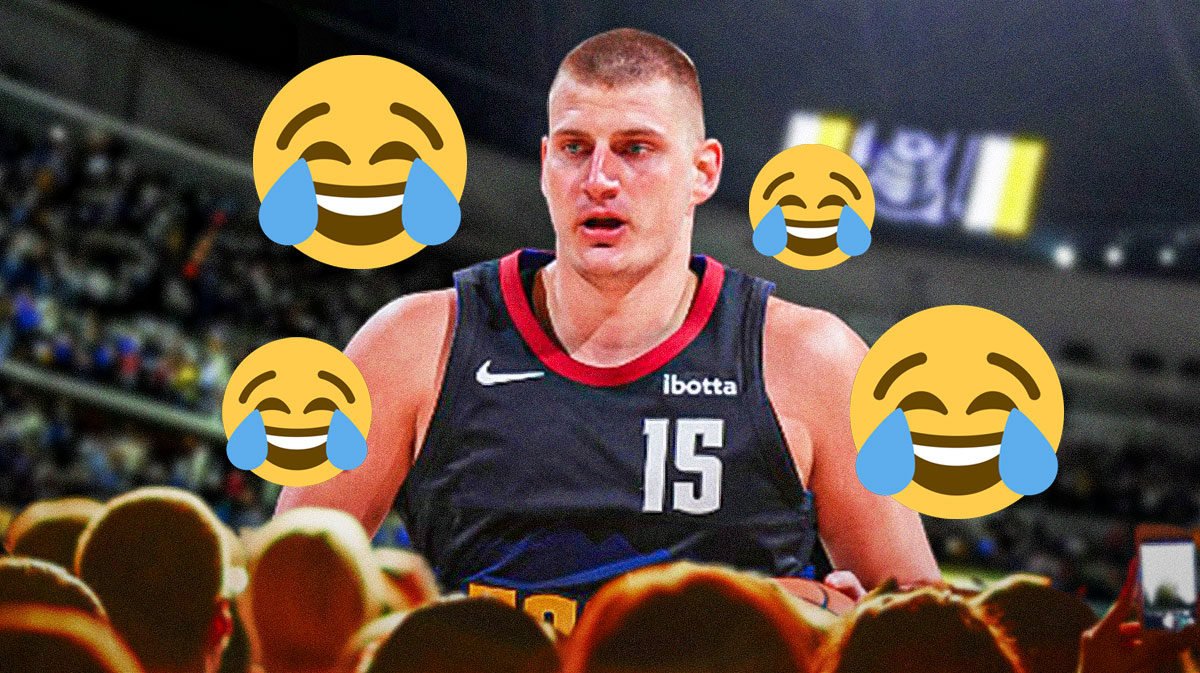 Nikola Jokic with laughing emojis surrounding him.