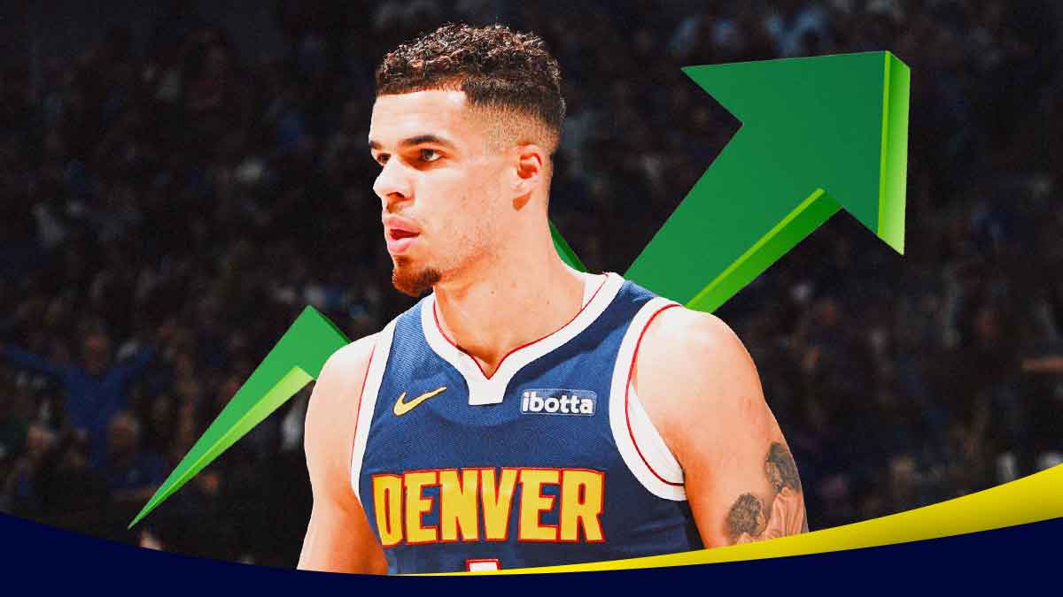 Michael Porter Jr. beside a stock market arrow going up